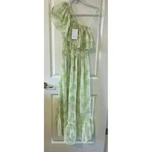 NWT MISA Los Angeles Rumi Asymmetric Hi low Floral Dress Honeydew Size S - Picture 5 of 11